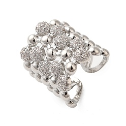 Платина Открытые манжеты из латуни с микропаве и прозрачным фианитом, широкие кольца для женщин, платина, 23.5 мм, регулируемый