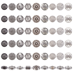 Античное Серебро 54 шт. 9 стили пуговицы из цинкового сплава с хвостовиком, 1-луночное, плоско-круглые, античное серебро, 15~18x7.5~15.5x6.5~7.5 мм, отверстие : 2~2.2 мм, 6 шт / стиль