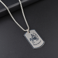 Стрелец Прямоугольник с подвеской из сплава созвездия 316l ожерелья из хирургической нержавеющей стали, цвет нержавеющей стали, Стрелец, 27.56 дюйм (70 см)