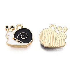 Черный Экологичные подвески из цинкового сплава, с эмалью, без кадмия, без никеля и без свинца, улитка, золотой свет, чёрные, 12x14x2 мм, отверстие : 1.6 мм