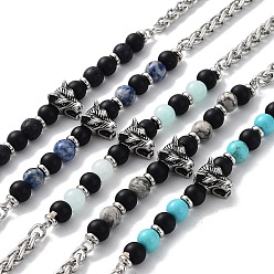 Mixed Stone Natural & Synthetic Mixed  Gemstone with 201 Stainless Steel Necklaces, 20.28 inch(51.5cm)