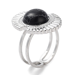 Синтетическая Бирюза Ионное покрытие (ip) 304 кольцо из нержавеющей стали, регулируемые синтетические бирюзовые кольца, овальные, 17x22 мм, внутренний диаметр: регулируемый