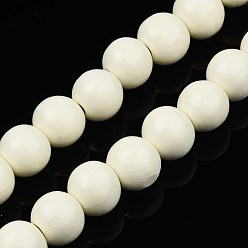 Blumenweiß Sprühlackierte Stränge aus Naturholzperlen, Runde, Blumenweiß, 15~16x14~15 mm, Bohrung: 3~4 mm, ca. 25 Stk. / Strang, 14.17 Zoll~14.45 Zoll (36cm~36.7cm)
