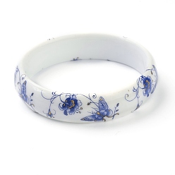 Medium Blue Fashion Women's Printed Porcelain Bangles, Flower Pattern, Medium Blue, Inner Diameter: 2-3/8 inch(5.9cm)