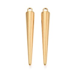 Настоящее золото 18K 304 подвески из нержавеющей стали, подвески в виде конусов с шипами, ионное покрытие (ip), долговечный, реальный 18 k позолоченный, 33x5 мм, отверстие : 1.7 мм