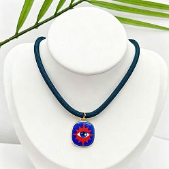Evil Eye Ожерелья с подвесками из латуни и эмали для женщин, с синим нейлоновым шнуром, золотые, злые глаза, 15.75 дюйм (40 см)