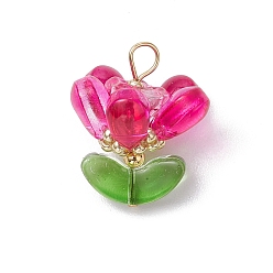 Камелия Подвески из латунного стекла с цветами, камелия, 22x18.5x18.5 мм, отверстие : 3.5x3.5 мм