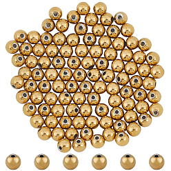Real 18K Gold Plated 100Pcs 304 Stainless Steel Beads, Round, Ion Plating(IP), Cadmium Free & Nickel Free & Lead Free, Real 18K Gold Plated, 5x4mm, Hole: 1.2mm