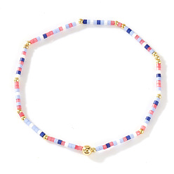 Бледно-фиолетовый Красный Богемные браслеты из стеклянного бисера и латуни на эластичной основе для женщин., колонка, бледно-фиолетовый красный, 6.50 дюйм (16.5 см)