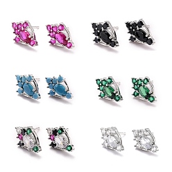 Mixed Color Paw Print Sparkling Cubic Zirconia Stud Earrings for Her, Platinum Brass Micro Pave Cubic Zirconia Earrings, Mixed Color, 14.5x9.5x3.5mm, Pin: 0.8mm