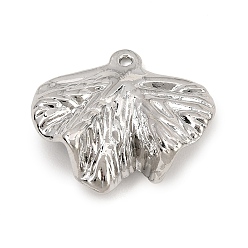 Platinum Alloy Pendants, Hammered Ginkgo Leaf Charms, Rack Plating, Cadmium Free & Nickel Free & Lead Free, Platinum, 21x24x8mm, Hole: 1.4mm