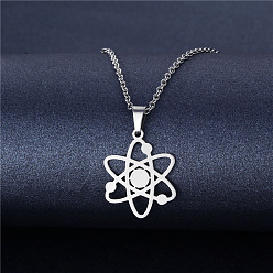 Stainless Steel Color 304 Stainless Steel Atomic Symbol Cutout Pendant Necklaces for Women, Tarnish Free, Stainless Steel Color, 17.72 inch(45cm)