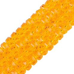 Orange Transparente Glasperlen Stränge, Rondell, facettiert, orange, 7.5~8x5 mm, Bohrung: 1~1.2 mm, ca. 77~81 Stk. / Strang, 14.96~17.32 Zoll (38~44 cm)