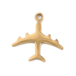 Real 18K Gold Plated 201 Stainless Steel Charms, Airplane Charms, Real 18K Gold Plated, 15x15x1mm, Hole: 1.4mm