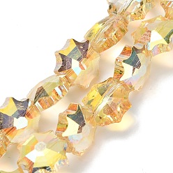 Золотистый Гальванизируйте прозрачные стеклянные бусины, звезда, граненые, с половиным покрытием, золотые, 10x10x5 мм, отверстие : 1 мм, около 67~70 шт / нитка, 24.33~25.28'' (61.8~64.2 см)