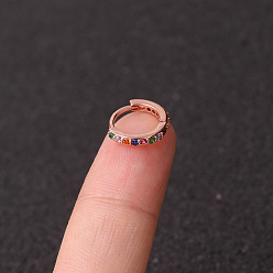 Розовое Золото Серьги-кольца с микропаве из латуни и прозрачным кубическим цирконием для крепления на хрящ, кольцо, розовое золото , 8 мм