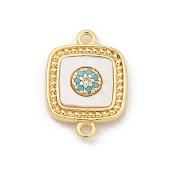 Квадрат Шармы-соединители из латуни с микропаве из прозрачного кубического циркония, с оболочкой, реальный 18 k позолоченный, квадратный, 16x11.5x3 мм, отверстие : 1.2 мм