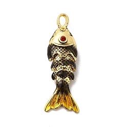 Черный Стойки обшивки латунные подвески, с кубического циркония и эмали, рыбы прелести, долговечный, без свинца и без кадмия, чёрные, 26.5x8x6 мм, отверстие : 2.5x1.5 мм