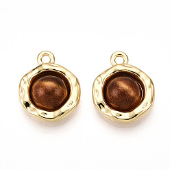 Золотой Плоские круглые подвески сплава смолы, подвески с имитацией тигрового глаза, золотые, 16x13x5 мм, отверстие : 1.6 мм