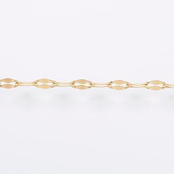 Золотой Ионное покрытие вручную (ip) 304 цепи из нержавеющей стали, кабельные цепи, пайки, с катушкой, Плоско-овальные, золотые, 4x2x0.3 мм, около 32.8 футов (10 м) / рулон