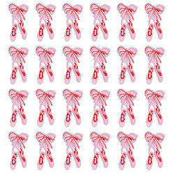 Бледно-Розовый 24 шт. бант с танцевальными туфлями из полиэстера с вышивкой, пришитые нашивки из ткани, швейные украшения, розовый жемчуг, 68x36x1.8 мм