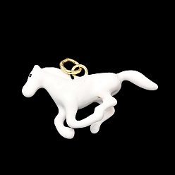 Белый Латунные подвески, лошади прелести, с эмалью, без кадмия и без свинца, стойки покрытие, долговечный, с целью перехода в кольце, реальный 18 k позолоченный, белые, 16.5x29x6 мм, отверстие : 3.3 мм