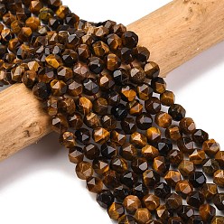 Тигровый глаз Граненые натуральные тигровые глазки, звезды вырезать круглые бусы, 6x5 мм, отверстие : 1 мм, около 67 шт / нитка, 14.96'' (38 см)