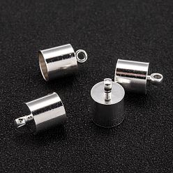 Посеребрённый Латуни мозг заканчивается, Торцевые крышки, долговечный, колонка, 925 серебро покрытием, 13x9 мм, отверстие : 2 мм, внутренний диаметр: 8 мм