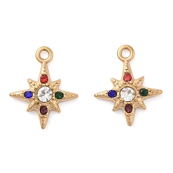 Разноцветный 304 из нержавеющей стали горный хрусталь подвески, ионное покрытие (ip), звезда, золотые, красочный, 14.5x11.5x2.5 мм, отверстие : 1.2 мм