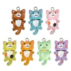 (52) Непрозрачная лаванда 70шт 7 цвета подвески из светящейся прозрачной смолы, кошка прелести, с железными петлями и блестящей пудрой, светится в темноте, разноцветные, 30x15.5x7 мм, отверстие : 2 мм, 10 шт / цвет