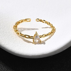 Teardrop 925 открытые манжетные кольца из стерлингового серебра с паве из кубических цирконий, кабельные цепные кольца, слеза, внутренний диаметр: 18 мм, слеза: 4x5.5 мм.