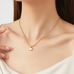 Настоящее золото 18K 304 Полированные квадратные подвески из нержавеющей стали для женщин, реальный 18 k позолоченный, 15.75 дюйм (40 см), Кулон : 8x8x3 мм