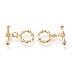 Настоящее золото 18K Латуни Переключить застежками, долговечный, кольцо и бар, реальный 18 k позолоченный, Кольцо: 16x12.5x2.5 mm, отверстия: 1.8 мм, бар: 19x7x3.5 мм, отверстие : 1.8 мм