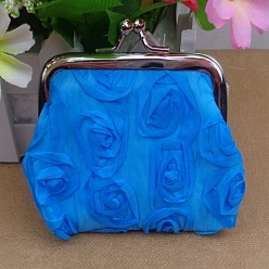 Синий Сумочка трапециевидной формы из полиэстера, с железным каркасом для сумочки и пудрой с блестками, принадлежности для американских кукол, цветочным узором, синие, 70x90 мм