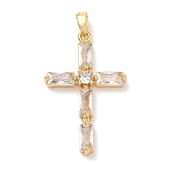 Прозрачный Латунные микро проложить кубического циркония подвески, крест прелести, без никеля , реальный 18 k позолоченный, прозрачные, 30x19x4 мм, отверстие : 4x3 мм