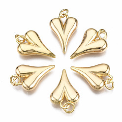 Настоящее золото 18K Латунные подвески, с прыжковых колец, без никеля , сердце, реальный 18 k позолоченный, 19.5x13x4 мм, кольца прыжок: 5x0.8 мм, 3 мм внутренним диаметром