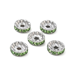 Peridot 304 Edelstahl Rhinestone-Spacer Perlen, flache Runde/Scheiben, Edelstahl Farbe, Peridot, 10x3 mm, Bohrung: 2 mm