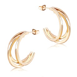 Золотой Многослойные серьги-гвоздики из нержавеющей стали для женщин, золотые, 26x25x11 мм, штифты : 0.7 мм