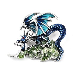 Синий Броши со стразами дракона, эмалевые булавки, значок из сплава для унисекс, античное серебро, синие, 48x53.5x10 мм