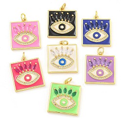 (52) Непрозрачная лаванда Стойка металлическая латунная микропрофилированная кубическая циркония подвески, с эмалью, без кадмия и без свинца, долговечный, реальный 18 k позолоченный, квадрат со сглазом, разноцветные, 21x18x3 мм, Перейти кольцо: 5x1 мм, Внутренний диаметр: 3.5 мм.