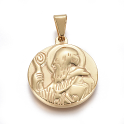 Golden 304 Stainless Steel Pendants, Flat Round with Saint Benedict Medal, Golden, 29x25x3mm, Hole: 9x4mm