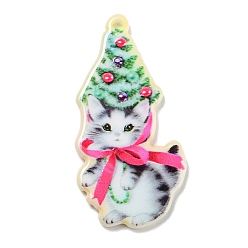 Серый Акриловые подвески, кошка, серые, 44x22x2.5 мм, отверстие : 1.8 мм