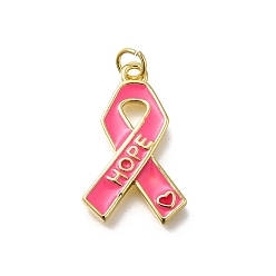 Awareness Ribbon Октябрь рак груди розовая лента осведомленности латунные эмалевые подвески, с целью перехода в кольце, реальный 18 k позолоченный, осведомленности ленты, 23.5x15x2 мм, отверстие : 3.5 мм