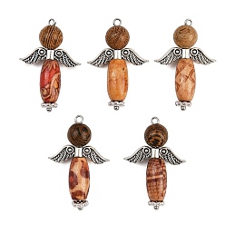 Античное Серебро Печатные подвески из натурального дерева, ангел, с натуральным венге и фурнитурой из сплава в тибетском стиле, античное серебро, 33x20x8.5 мм, отверстие : 1.6 мм