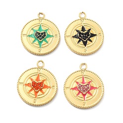 (52) Непрозрачная лаванда 304 подвески из нержавеющей стали с эмалированными стразами, подвески в форме компаса, ионное покрытие (ip), реальный 14 k позолоченный, разноцветные, 24x20x3 мм, отверстие : 2.2 мм
