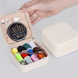 Белый Квадратная швейная коробка для домашнего шитья и починки, с иголками и нитками, швейный набор и органайзер для рукоделия, чехол для хранения швейных ниток с машинной швейной нитью, белые, 10x10 см