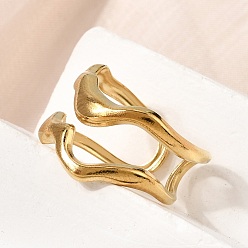 Золотой 304 открытые кольца манжеты из нержавеющей стали, волна, золотые, 14.5 мм, размер США 7 1/4 (17.5 мм)