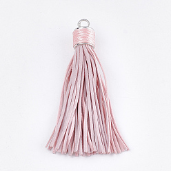 Pink Décorations de gros pendentifs, avec les accessoires en alliage, platine, rose, 111~114x16~17mm, Trou: 6mm