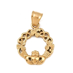Настоящее золото 18K 304 Подвески из нержавеющей стали с ионным покрытием (IP), Кладдах, реальный 18 k позолоченный, 28x23x4 мм, отверстие : 5x7.7 мм