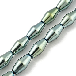 Plaqué Vert Brins de perles d'hématite non magnétiques synthétiques galvanisées, Toupie, vert plaqué, 6.2~6.5x12~12.5mm, Trou: 1.4mm, Environ 33 pcs/chapelet, 16.89'' (42.9 cm)